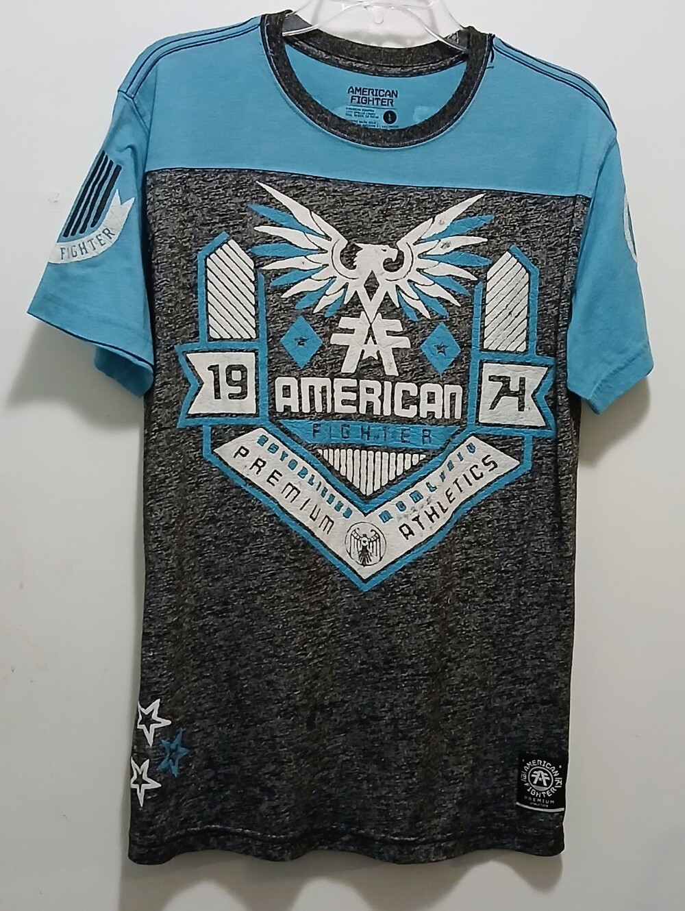 American Fighter Blue & Heather Gray Graphic Size L Short Sleeve Tee Buckle